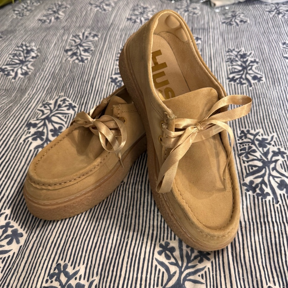 Hush Puppies Bridget Tan Suede Platform Lace-Up Shoes